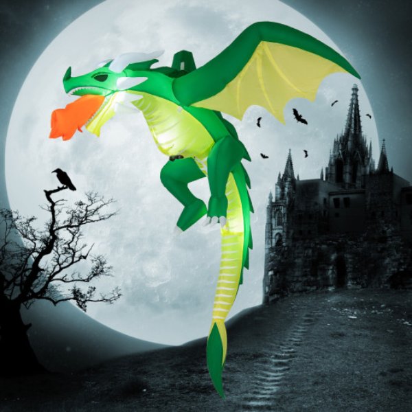 CM24312US 5 ft. Hanging Halloween Inflatable Dragon, Green & Yellow