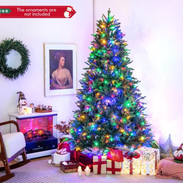 CM24525US 7 ft. Pre-Lit Artificial Christmas Tree with Branch Tips & LED Lights, Green