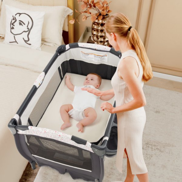 BE10036SH 4-in-1 Portable Pack & Play Baby Nursery Center with Bassinet, Heart Pink -  Total Tactic