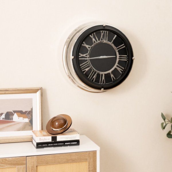 ES10289-S 13.5 in. Small Silent Wall Clock with Silver Frame