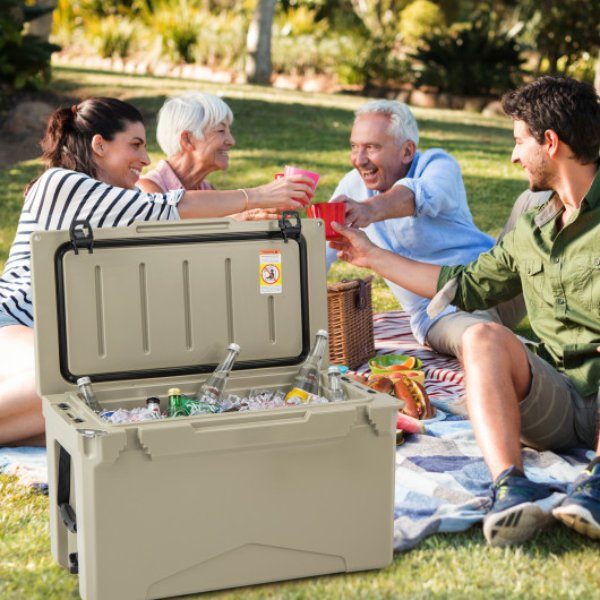 Picture of Total Tactic GP11737SA 50 qt. Rotomolded Cooler Insulated Portable Ice Chest with Integrated Cup Holders, Tan