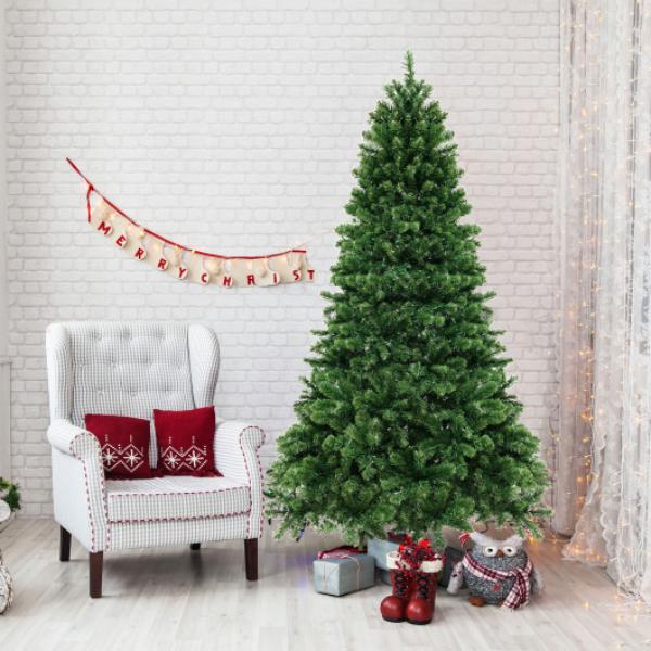 CM24569US 7 ft. Hinged Christmas Tree with PVC Branch Tips Warm White LED Lights, Green