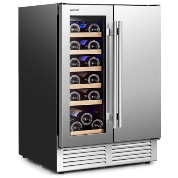 Picture of Total Tactic FP10382US-SL 2-in-1 Beverage & Wine Cooler with Independent Temperature Control & LED Lights, Silver