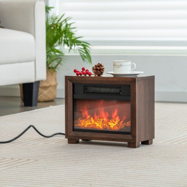 FP10389US-BN Mini Wooden Space Tabletop Fireplace with Realistic Flame Effect, Brown