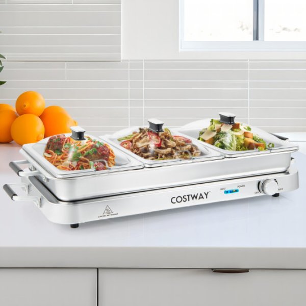 Picture of Total Tactic ES10274US 2 in 1 Electric Warming Tray with Temperature Control, Silver