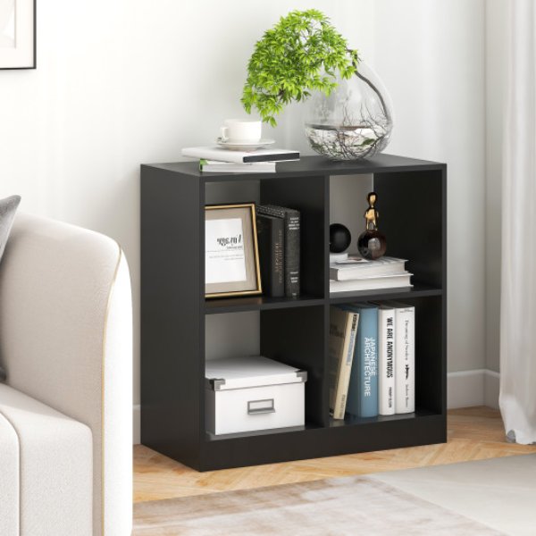 CB10443DK 4-Cube Kids Bookcase with Open Shelves, Black