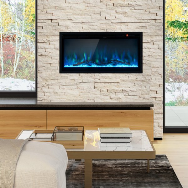 FP10530US-36 36 in. Electric in-Wall Recessed Fireplace with Remote Control, Adjustable Color & Brightness - Black