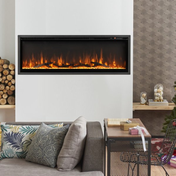 FP10530US-50 50 in. Electric in-Wall Recessed Fireplace with Remote Control, Adjustable Color & Brightness - Black