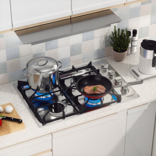 Picture of Total Tactic FP10544 30 in. Gas Cooktop with 4-6 Powerful Burners & ABS Knobs, Silver
