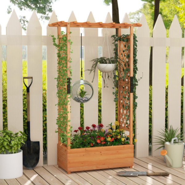 GT4110OR Raised Garden Bed with Arch Trellis, Orange