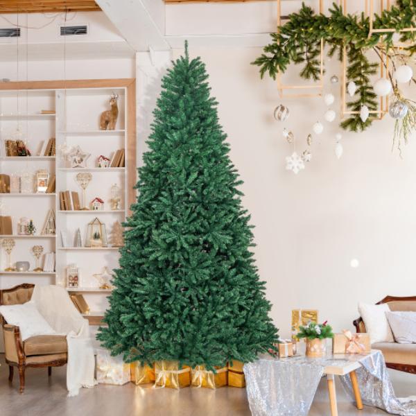 CM24646 9 ft. Hinged Premium Artificial PVC Christmas Tree with Solid Metal Stand, Green