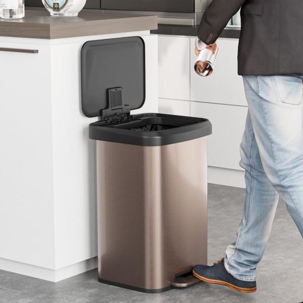 GY10006GD 13.2 gal Step Trash Can with Soft Close Lid & Deodorizer Compartment, Golden