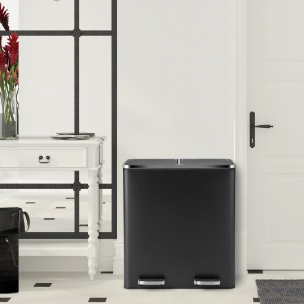HW61442BK 16 gal Dual Step Trash Can, Black