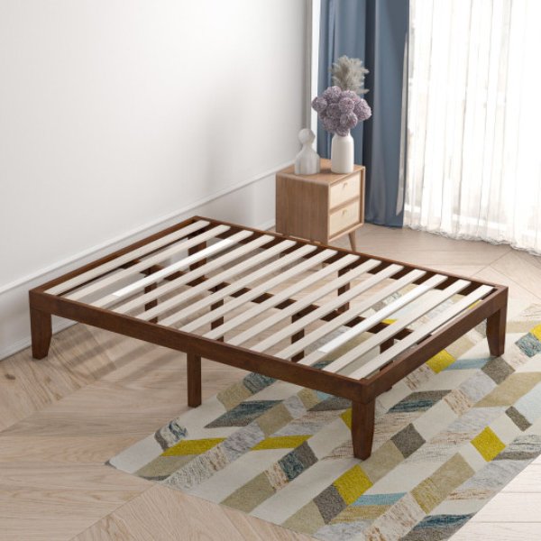 Picture of Total Tactic HW63259CH 14 in. Full Size Wood Platform Bed Frame with Wood Slat Support&#44; Coffee