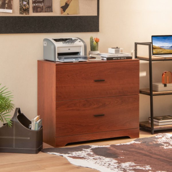 HW66706WT 2-Drawer Lateral File Cabinet with Adjustable Bars for Home & Office, Walnut