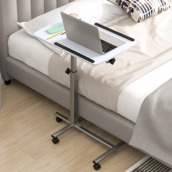 HW65679WH Adjustable Angle Height Rolling Laptop Table, White
