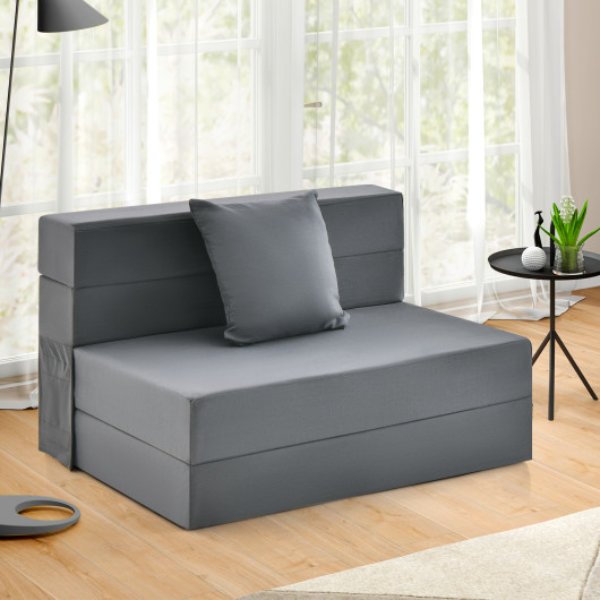 HU10427HS 6 in. Tri-Fold Folding Mattress Sofa Bed with Pillow, Dark Gray