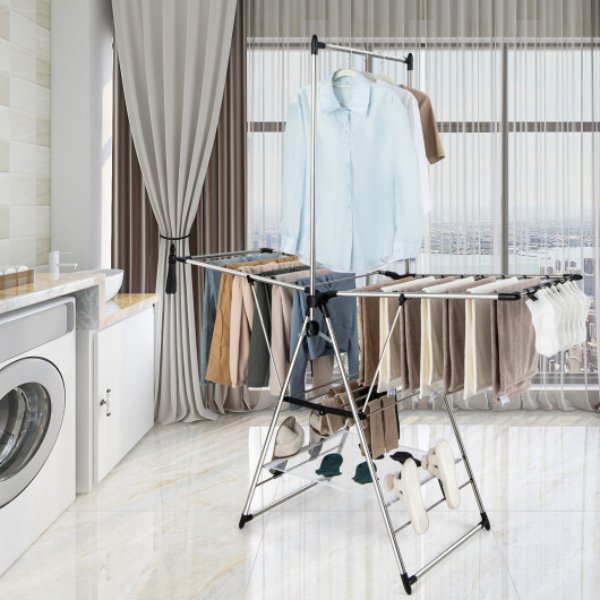 JZ10188 Clothes Drying Rack with 6-Level Adjustable Height, Silver