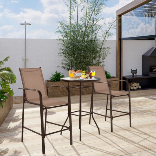 NP10026CF 3 Piece Outdoor Patio Bar Table Stool Set, Brown