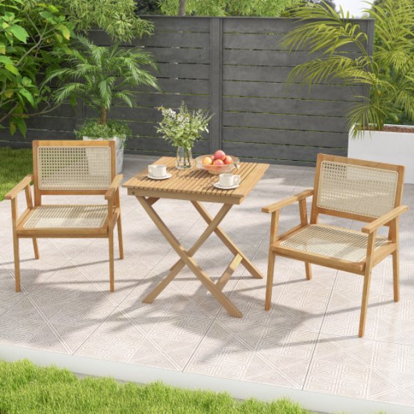 JV11352 27.5 in. Patio Bistro Table with Slatted Tabletop & Sturdy Wood Frame, Beige & Natural