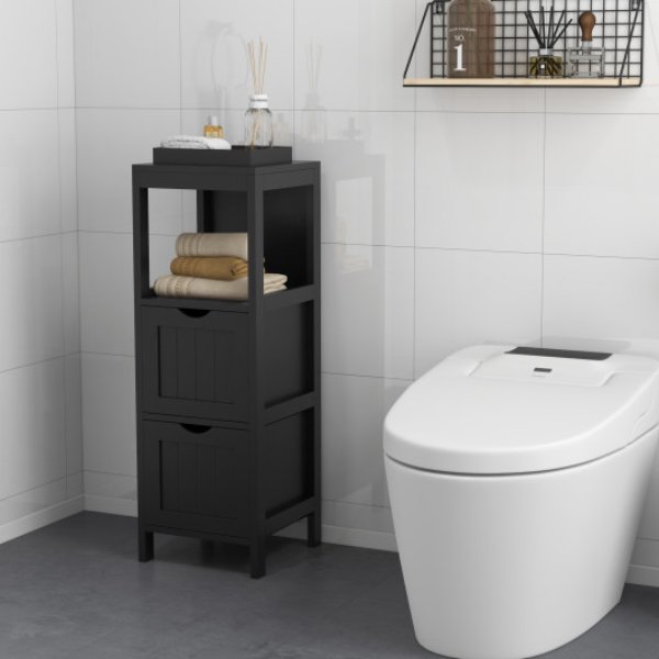 Picture of Total Tactic JV11432DK Freestanding Storage Cabinet with 2 Removable Drawers for Bathroom&#44; Black