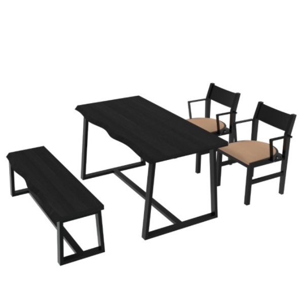 Picture of Total Tactic JV11565DK-JV11567DK-JV11568CF 4-Person Dining Table Set with Chairs & Bench-Irregular Design&#44; Black & Brown