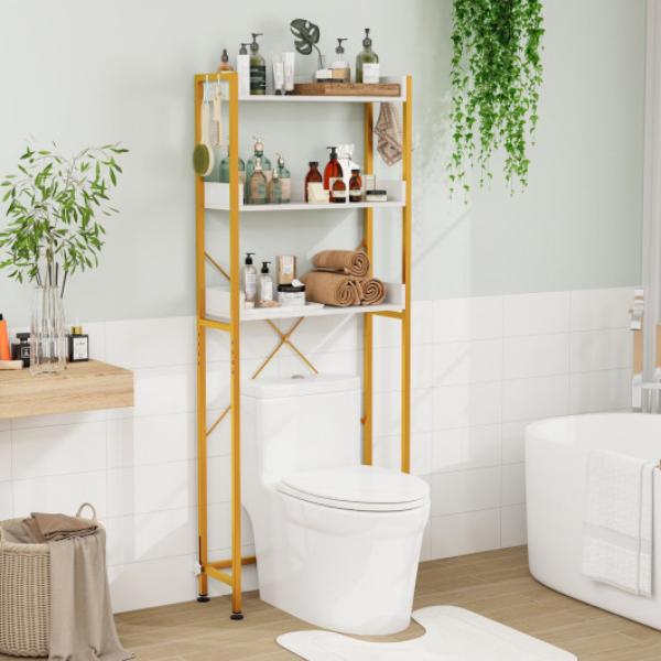 Picture of Total Tactic JV11000WH Over The Toilet Storage Rack with Hooks & Adjustable Bottom Bar&#44; White