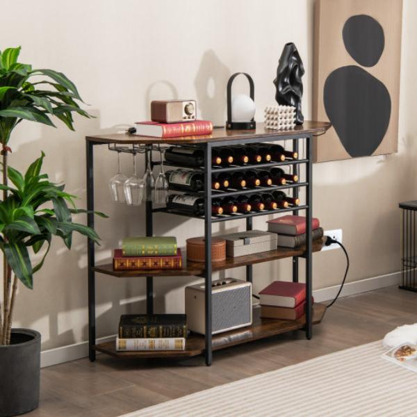 Picture of Total Tactic JV11141US-CF 3-Tier Wine Bar Cabinet with Storage Shelves, Brown