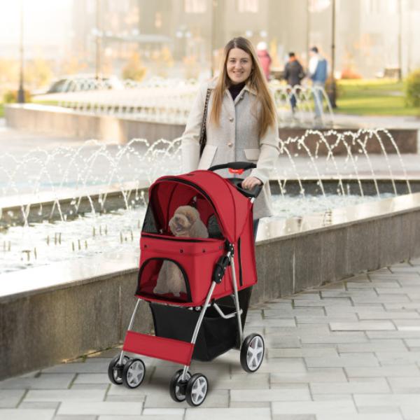 Picture of Total Tactic PW10039RE Folding Pet Stroller with Storage Basket & Adjustable Canopy&#44; Red
