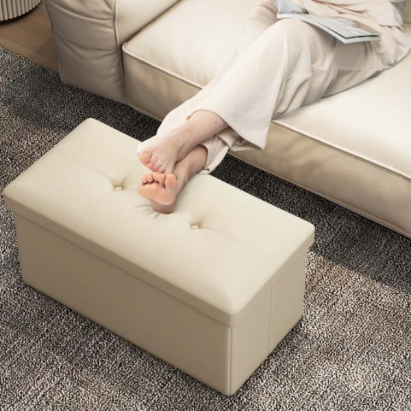 Picture of Total Tactic TA10049WH Upholstered Rectangle Footstool with PVC Leather Surface & Storage Function&#44; White