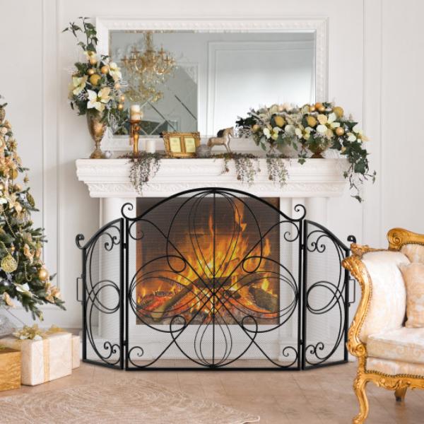 Picture of Total Tactic JV11172DK 59.5 x 32.5 in. Fireplace Screen with Floral Pattern&#44; Black