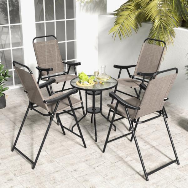 Picture of Total Tactic NP11342CF-4 Patio Folding Bar Stool with Metal Frame & Footrest&#44; Coffee - Set of 4