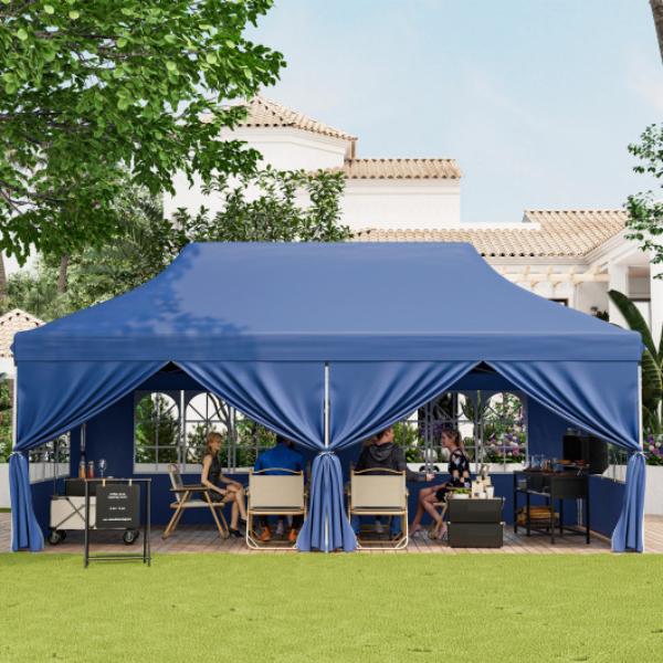 NP11453BL 10 x 20 ft. Pop-up Canopy with 6 Sidewalls & Windows & Carrying Bag for Party Wedding Picnic, Blue
