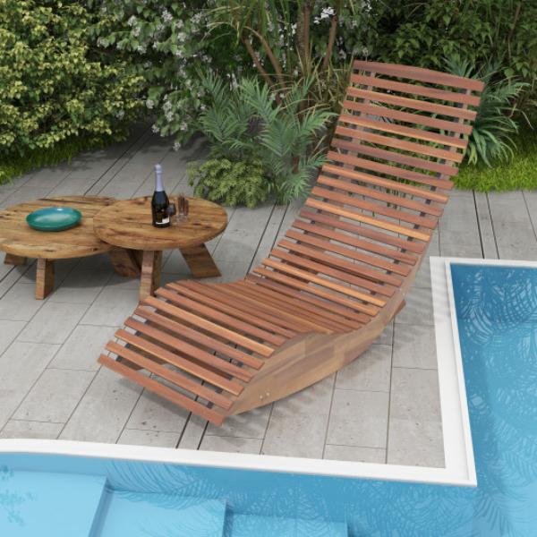 NP11504 Outdoor Acacia Wood Rocking Chair with Widened Slatted Seat & High Back, Natural