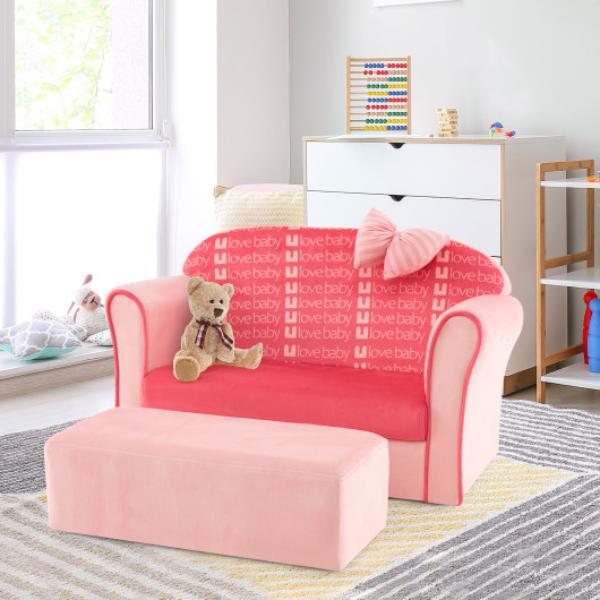 Picture of Total Tactic HY10212PI Ultra Soft Velvet Kids Sofa Chair Toddler Couch with Ottoman&#44; Pink