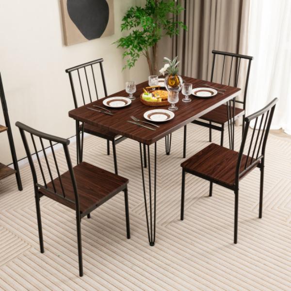 Picture of Total Tactic KC56554WT 5 Piece Dining Table with Metal Frame for Home Restaurant&#44; Walnut - Set for 4