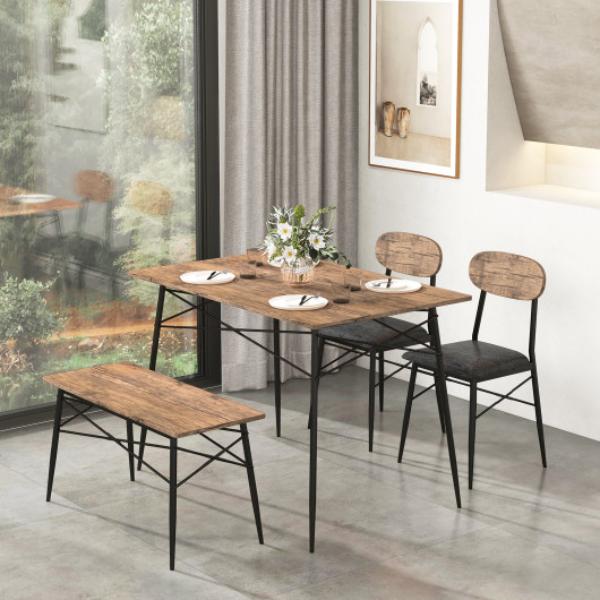 Picture of Total Tactic KC56634BN 4 Piece Dining Table Set with Bench & 2 Chairs&#44; Brown
