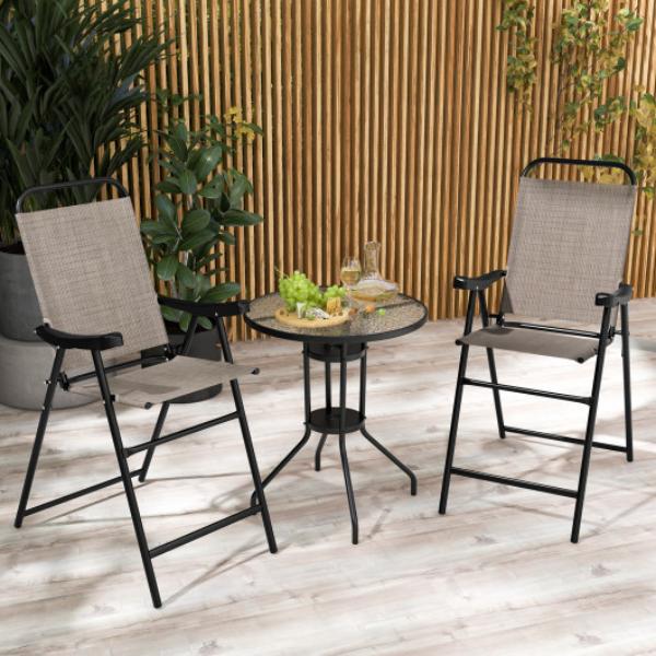 Picture of Total Tactic NP11342CF-2 Patio Folding Bar Stool with Metal Frame & Footrest&#44; Coffee - Set of 2