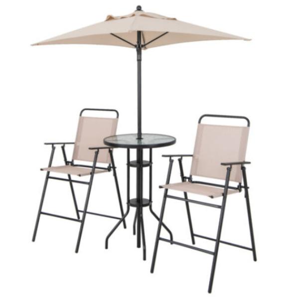 NP11358BE 4 Piece Outdoor Bar Set with Umbrella, Beige