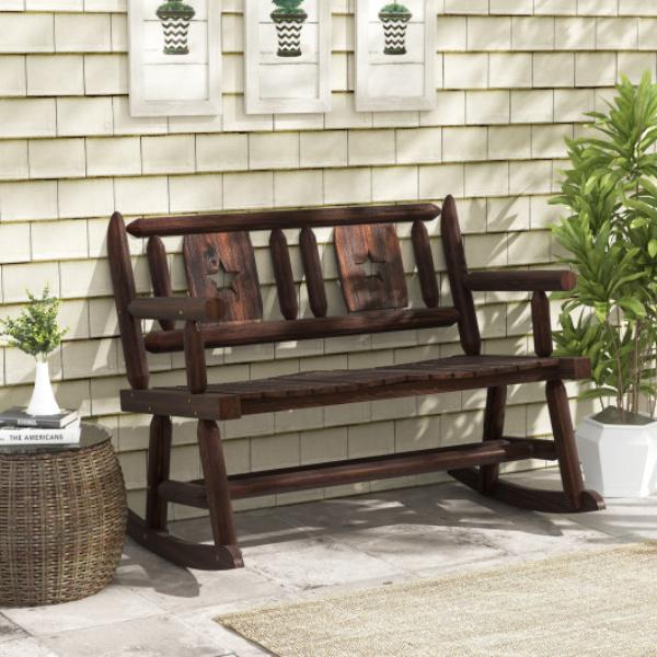 Picture of Total Tactic NP11392 Patio Rocking Bench Double Rocker Chair with Ergonomic Seat 2-Person Loveseat&#44; Rustic Brown