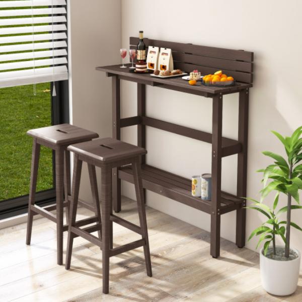 NP11427BN 48 in. Patio Pub Height Table with Storage Shelf & Adjustable Foot Pads, Brown