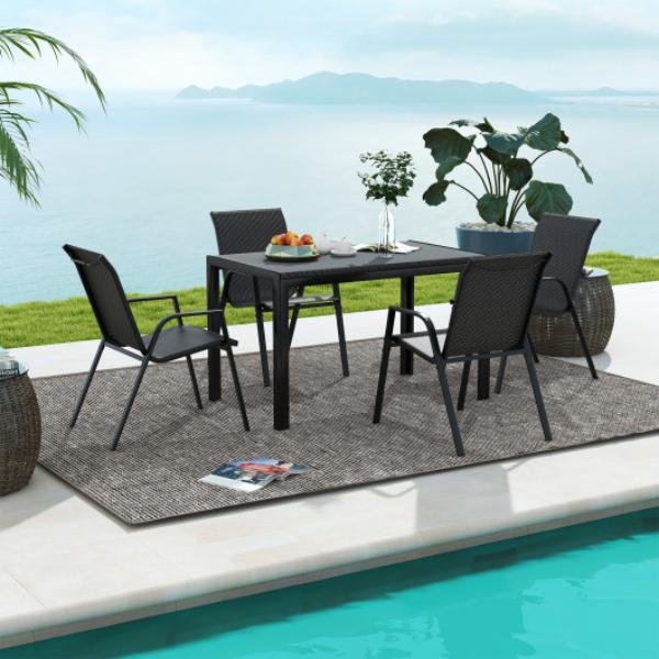 Picture of Total Tactic NP11288BN 4 Piece Patio Rattan Dining Chairs with Wicker Woven Seat & Back for Backyard Front Porch&#44; Brown