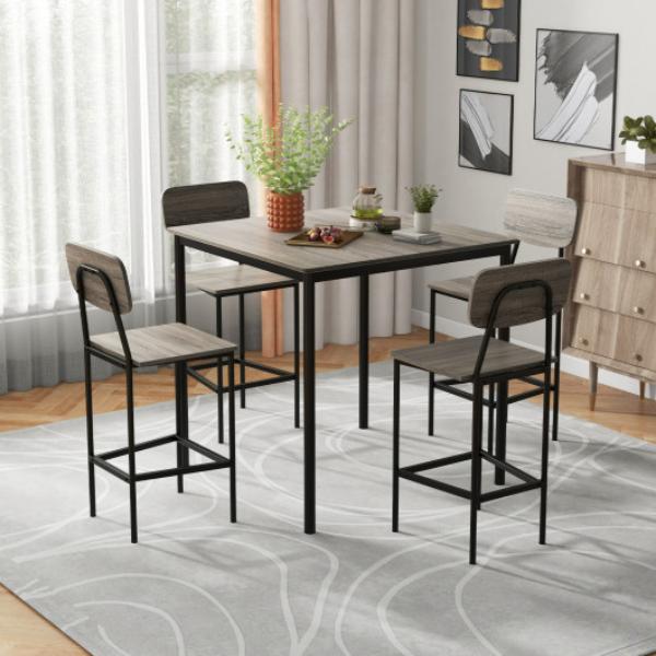 KC54181GR 5 Piece Counter-Height Dining Bar Table Set with 4 Bar Chairs, Gray -  Total Tactic