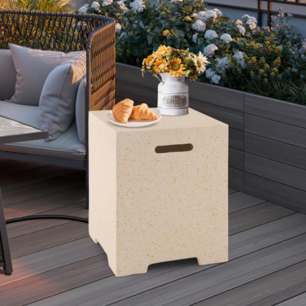 NP11324 2-in-1 Gas Tank Holder Side Table with Protective Cover, White