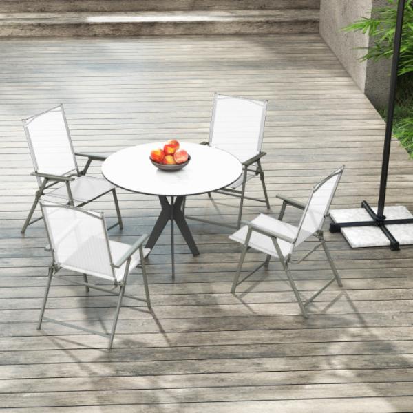 NP11024WH-4 Patio Folding Chair Set with Rustproof Metal Frame, White - Set of 4