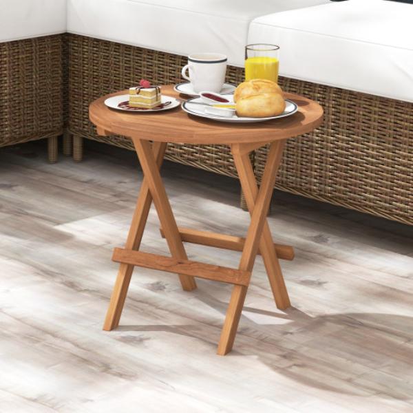 Picture of Total Tactic OP71250 Round Patio Folding Coffee Table Teak Wood with Slatted Tabletop