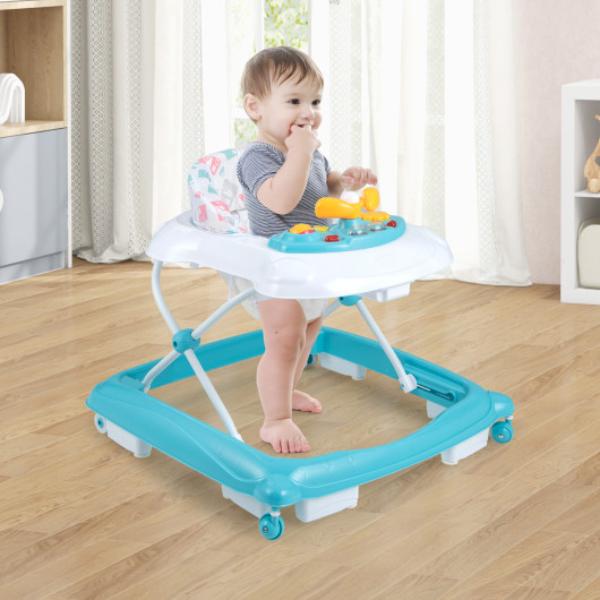 BC10165GN Foldable Baby Walker with 3 Adjustable Heights & Padded Seat, Green