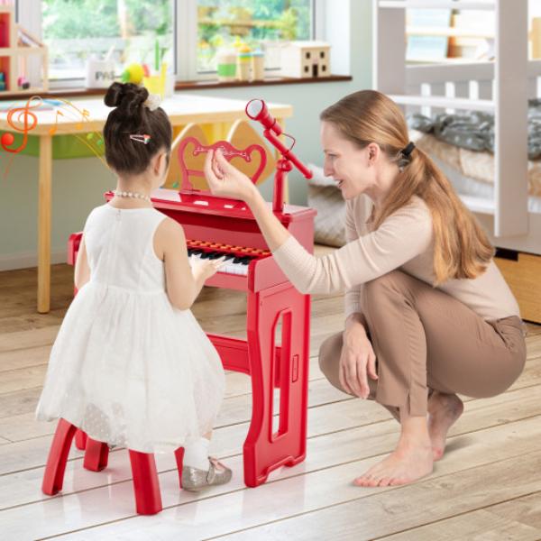 Picture of Total Tactic TM10097RE 37 Keys Music Piano with Microphone Kids Piano Keyboard with Detachable Music Stand&#44; Red