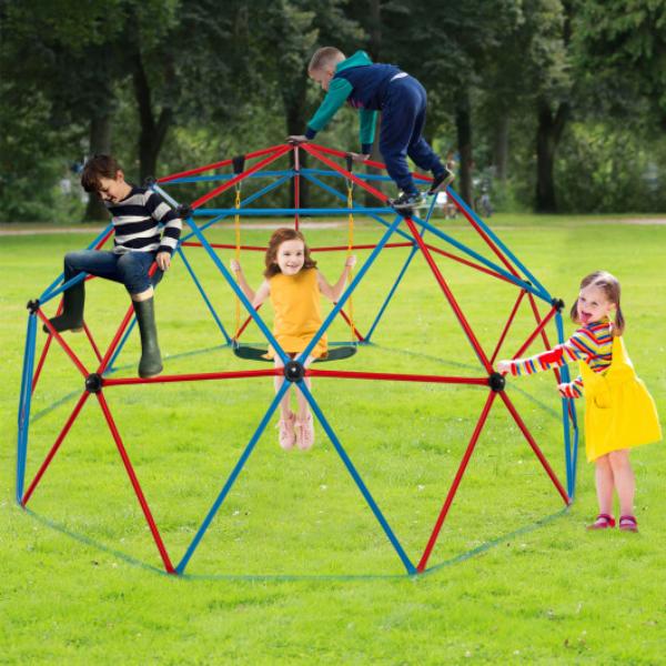 TM10025RE 10 ft. Dome Climber with Swing & 800 lbs Load Capacity, Red