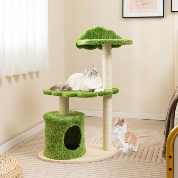 Picture of Total Tactic PV10130GN 38 in. Cute Cat Tree for Indoor Cats with Fully Wrapped Sisal Scratching Posts&#44; Green